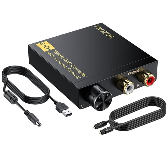DAC Converter 192Khz Digital to Analog Audio Decoder with Volume Control Support 5.1CH DTS Dolly-AC3 Coaxial SPDIF Toslink Optical to RCA Adapter for HDTV Blu-ray DVD PS3 Home Cinema System