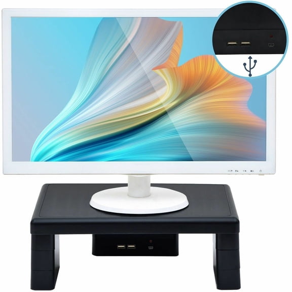 DAC, DTA02159, Stax Ergonomic Height Adjustable Monitor Stand with 2 USB Ports, 1 Each, Black