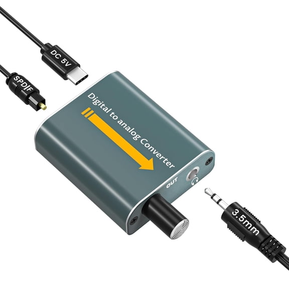 DAC Digital to Analog Audio Converter,192kHz Optical to 3.5 AUX Audio Adapter with Volume Control Function/SPDIF Cable and 3.5mm to RCA Cable All in 1 for HDTV, DVD, Blu-Ray Players