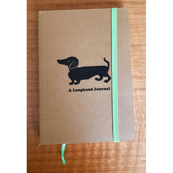 DACHSHUND Kraft Cover Writing Journal - 5" x 7" with 80 Lined sheets. With Bookmark and Elastic Closure Strap. A Longhand Journal - Green