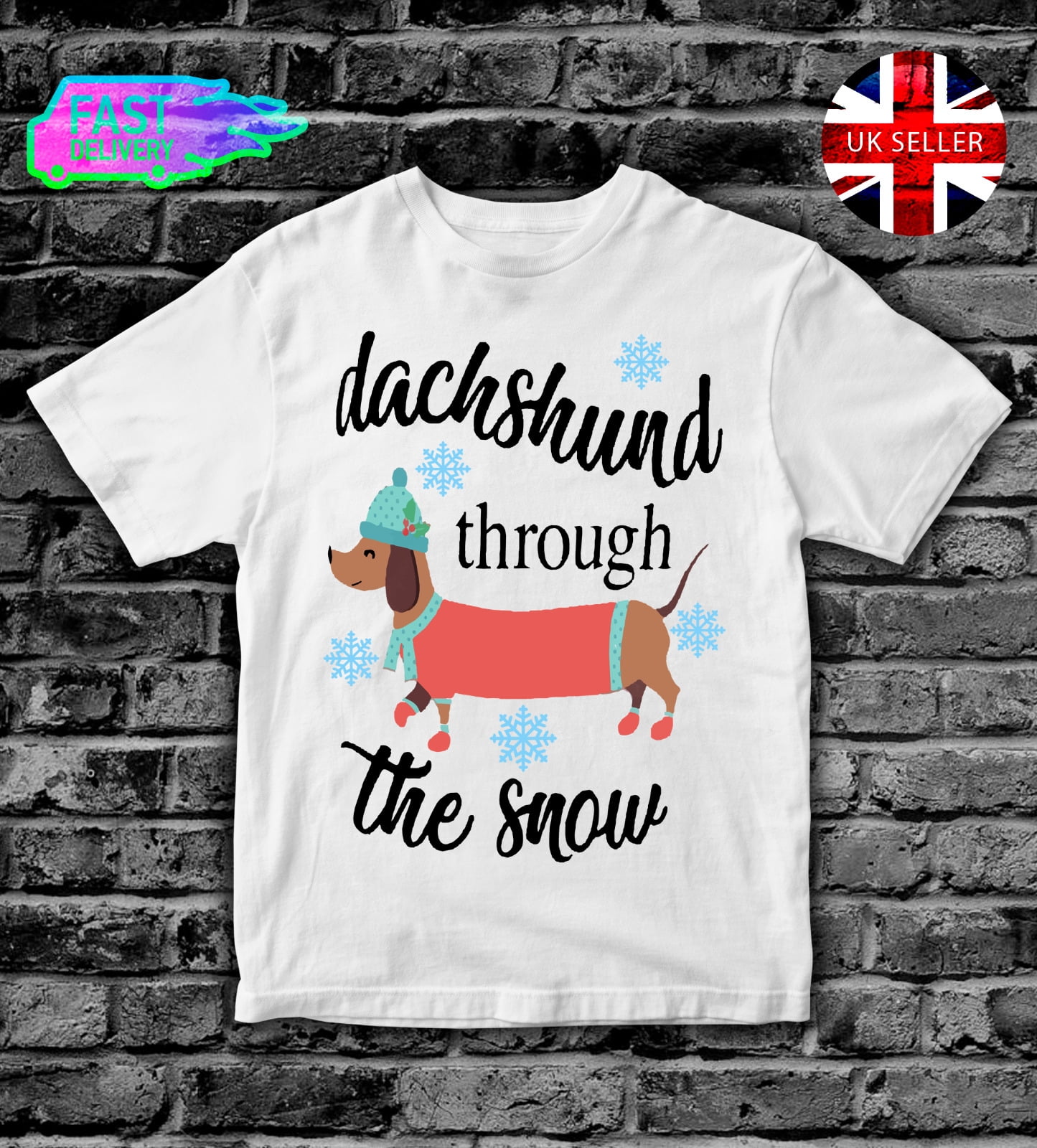 Wild Bobby Dachshund Through The Snow Ugly Christmas Sweatshirt – Men’s Graphic Crewneck, Black, 3XL, Soft Fleece