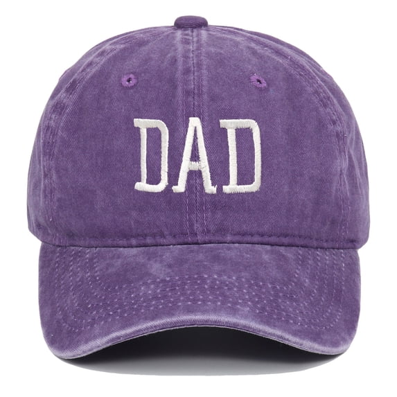 DAD Embroidered Baseball Cap, Distressed Washed Cotton Dad Hat for Father's Day Gift, Casual Adjustable Cap for Men's Daily Wear and Street Style-Purple