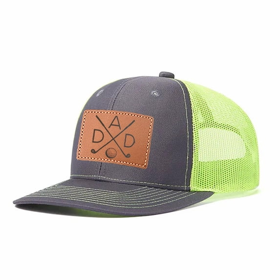 DAD Golf Leather Patch Embroidered Color Block Trucker Hat Unisex Adjustable Cotton Breathable Fashion Cap for Travel Daily Wear