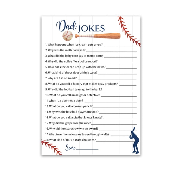 DAD JOKES Boy Baby Shower Games, BASEBALL Theme Daddy Jokes Shower Trivia Pack of 25 Blue, Fun Dad Joke Game, Sport, Little Slugger Theme, Funny Game, Sprinkle, Sports Birthday Activity G900-DJK