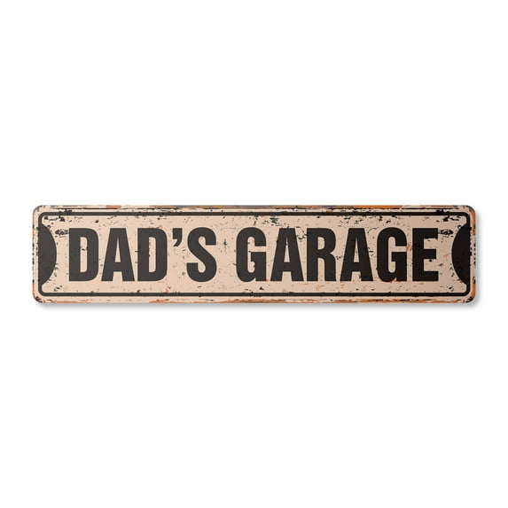 DAD'S GARAGE Vintage Aluminum Street Sign new daddy dad dads manroom rustic metal tin | Indoor/Outdoor |  18" Wide