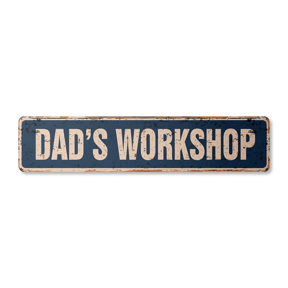DAD'S WORKSHOP Vintage Aluminum Street Sign dad dads wood shop garage rustic metal tin | Indoor/Outdoor | 24" Wide