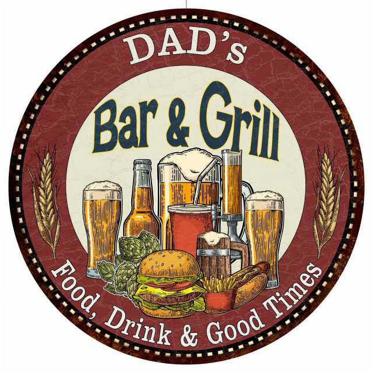 DAD's Bar and Grill 12" Round Metal Sign Kitchen Wall Decor