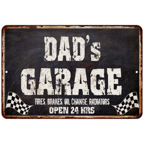 DAD's Garage Black Grunge Sign 8 x 12 High Gloss Metal 208120005500