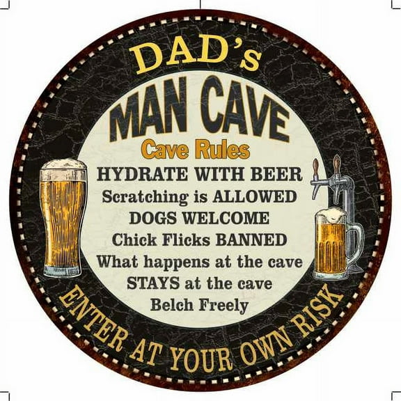 DAD's Man Cave Rules 14" Round Metal Sign Garage Wall Decor 100140010501