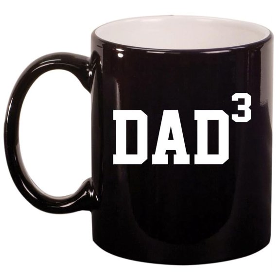 DAD x3 Cubed Father of 3 Ceramic Coffee Mug Tea Cup Gift for Him, Gift For Dad, Gift For Father (11oz Gloss Black)