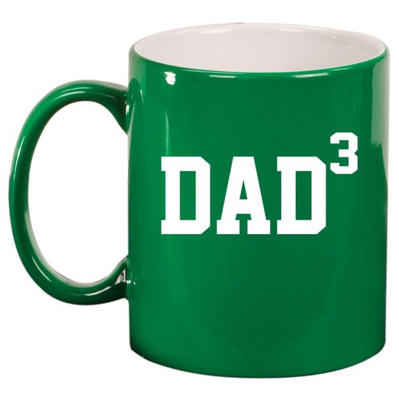 DAD x3 Cubed Father of 3 Ceramic Coffee Mug Tea Cup Gift for Him, Gift For Dad, Gift For Father (11oz Green)