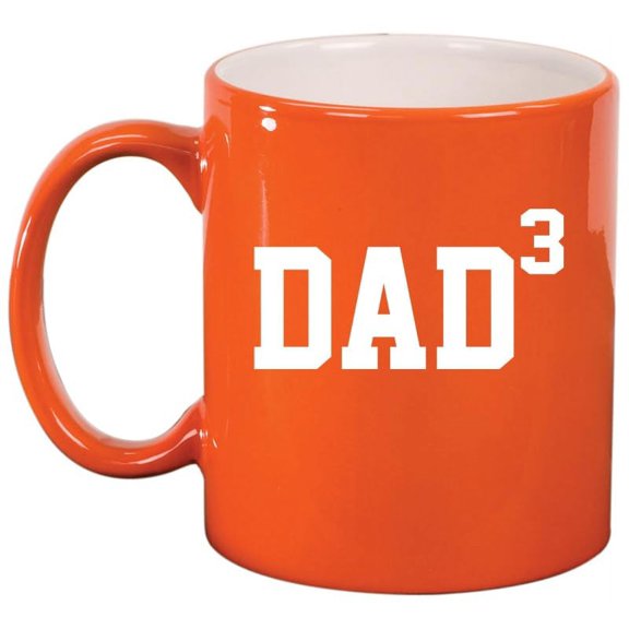 DAD x3 Cubed Father of 3 Ceramic Coffee Mug Tea Cup Gift for Him, Gift For Dad, Gift For Father (11oz Orange)