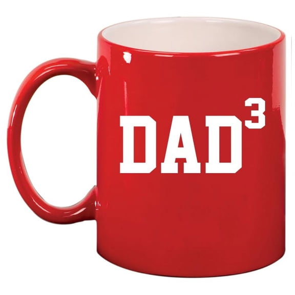 DAD x3 Cubed Father of 3 Ceramic Coffee Mug Tea Cup Gift for Him, Gift For Dad, Gift For Father (11oz Red)