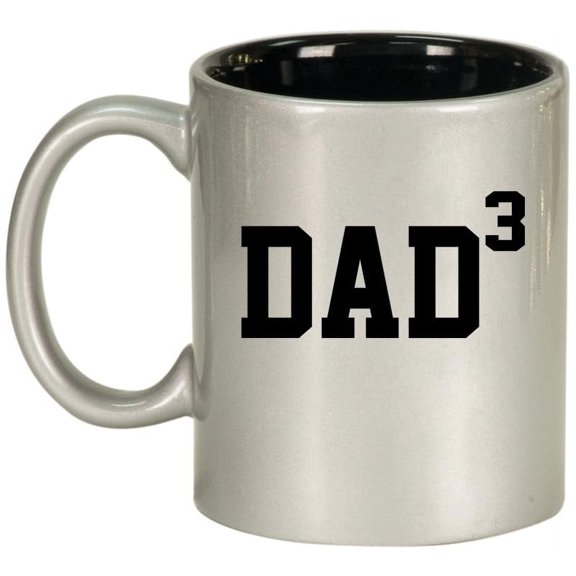 DAD x3 Cubed Father of 3 Ceramic Coffee Mug Tea Cup Gift for Him, Gift For Dad, Gift For Father (11oz Silver)