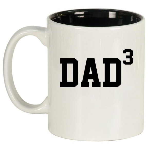 DAD x3 Cubed Father of 3 Ceramic Coffee Mug Tea Cup Gift for Him, Gift For Dad, Gift For Father (11oz White)