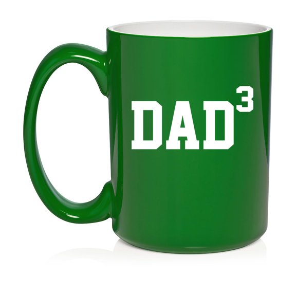 DAD x3 Cubed Father of 3 Ceramic Coffee Mug Tea Cup Gift for Him, Gift For Dad, Gift For Father (15oz Green)