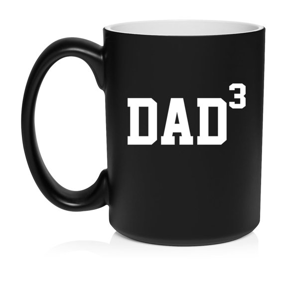 DAD x3 Cubed Father of 3 Ceramic Coffee Mug Tea Cup Gift for Him, Gift For Dad, Gift For Father (15oz Matte Black)