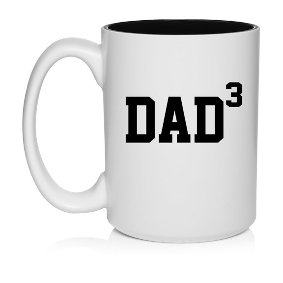 DAD x3 Cubed Father of 3 Ceramic Coffee Mug Tea Cup Gift for Him, Gift For Dad, Gift For Father (15oz White)