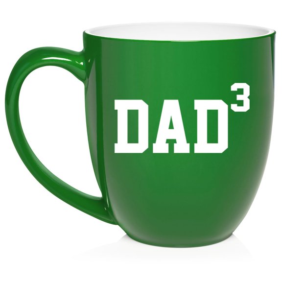 DAD x3 Cubed Father of 3 Ceramic Coffee Mug Tea Cup Gift for Him, Gift For Dad, Gift For Father (16oz Green)