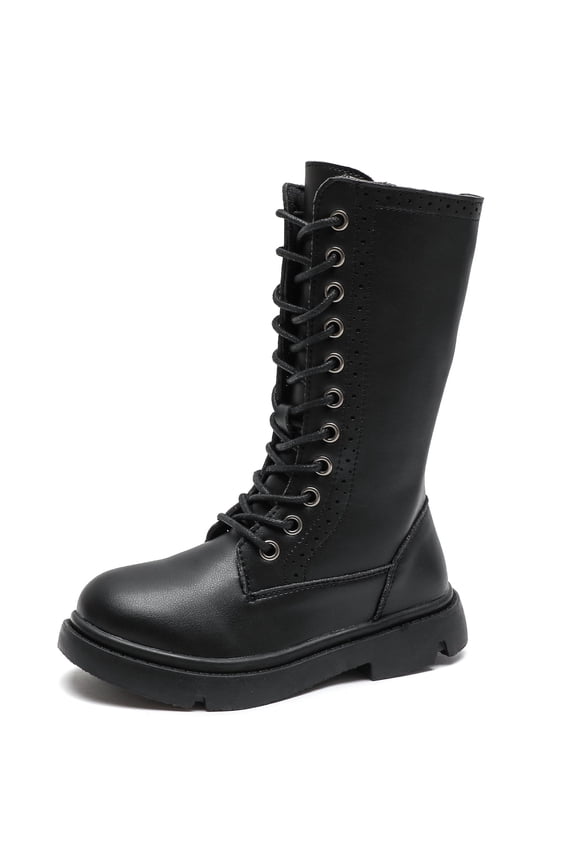 Black Girls Riding Boots Fashion Knee-High Boots for 2.5 Little Kid