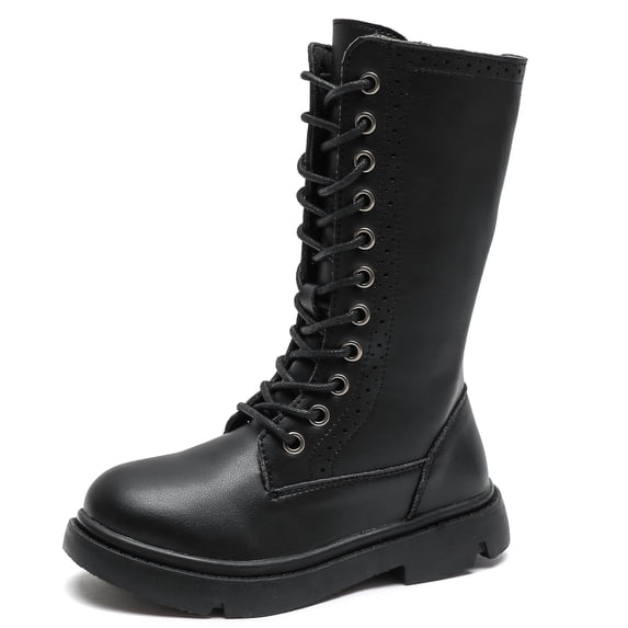 DADAWEN Black Girls Riding Boots Fashion Knee-High Boots for 3.5 Big Kid