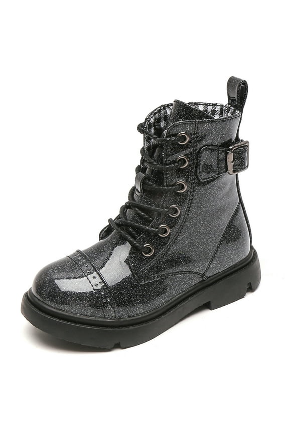 Boy Combat Boots Girl Glittering Ankle Boots Waterproof Black 10 Toddler