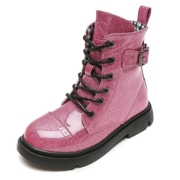 DADAWEN Boy Combat Boots Girl Glittering Ankle Boots Waterproof Pink 11.5 Little Kid
