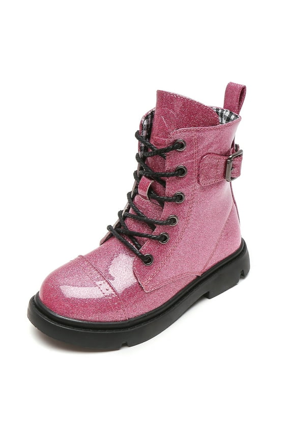 Boy Combat Boots Girl Glittering Ankle Boots Waterproof Pink 9 Toddler