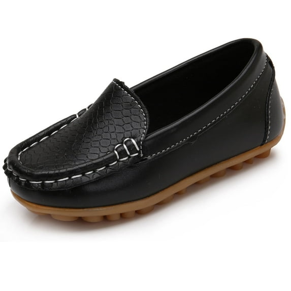 DADAWEN Boy School Shoes Soft Slip On Loafers Moccasin Black Leather Dress Shoes for 6 Toddler