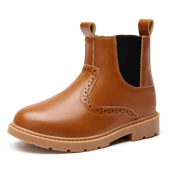 DADAWEN Boy's Ankle Boots Side Zipper Waterproof Chelsea Boots Brown 12 M Little Kid