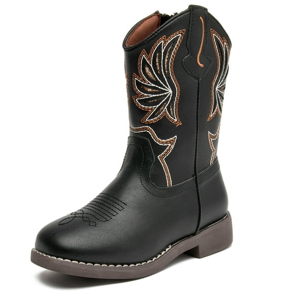 DADAWEN Boys Cowboy Boots Stylish Kids Mid-Calf Boots Black 1.5 Little Kid