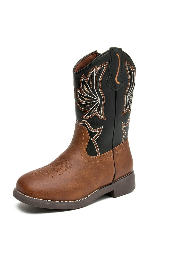 Boys Cowboy Boots Stylish Kids Mid-Calf Boots Brown 13 Little Kid