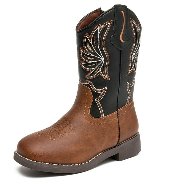 DADAWEN Boys Cowboy Boots Stylish Kids Mid-Calf Boots Brown 1 Little Kid