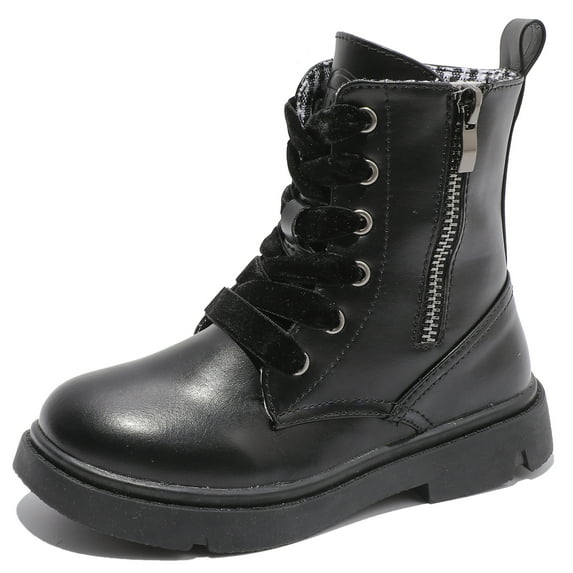 DADAWEN Boys Girls Ankle Boots Combat Boots Waterproof Boots with Side Zipper Leather Black 1 Little Kid