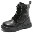 thumbnail image 1 of DADAWEN Boys Girls Ankle Boots Combat Boots Waterproof Boots with Side Zipper Leather Black 12 Little Kid, 1 of 7