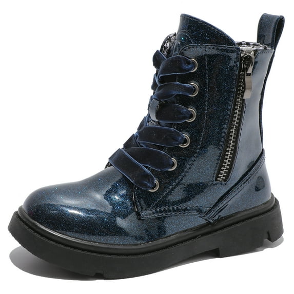 DADAWEN Boys Girls Ankle Boots Combat Boots Waterproof Boots with Side Zipper Pearl Blue 12 Little Kid