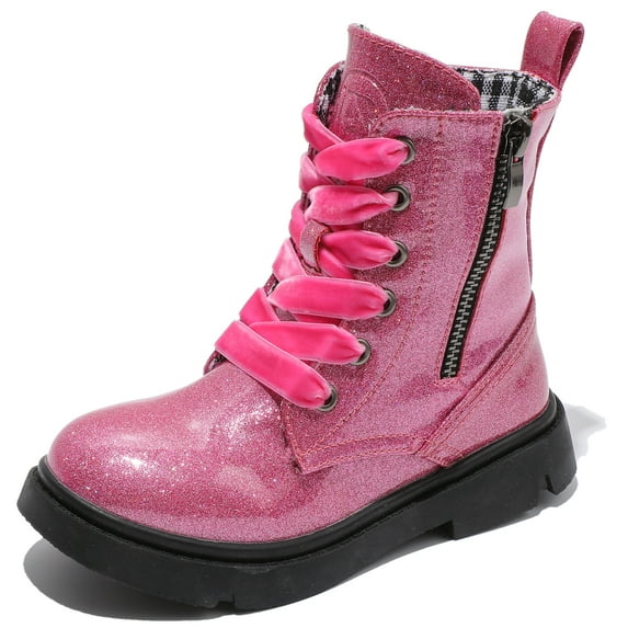 DADAWEN Boys Girls Ankle Boots Combat Boots Waterproof Boots with Side Zipper Shimmery Pink 10 Toddler