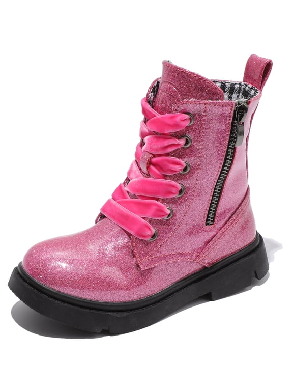 Boys Girls Ankle Boots Combat Boots Waterproof Boots with Side Zipper Shimmery Pink 11.5 Little Kid
