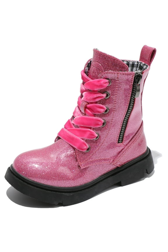 Boys Girls Ankle Boots Combat Boots Waterproof Boots with Side Zipper Shimmery Pink 3 Little Kid