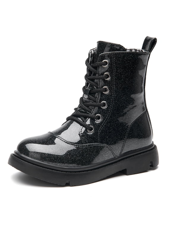 Boys Girls Combat Boots Toddler Ankle Boots Glossy Black 11 Little Kid