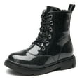 thumbnail image 1 of DADAWEN Boys Girls Combat Boots Toddler Ankle Boots Glossy Black 12 Little Kid, 1 of 6