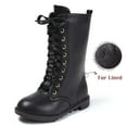 thumbnail image 1 of DADAWEN Boys Girls Knee-High Boots Leather Lace-Up Winter Boots Side Zipper Mid Calf Combat Riding Boots Black 11 Little Kid, 1 of 7