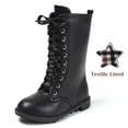 thumbnail image 1 of DADAWEN Boys Girls Knee-High Boots Leather Lace-Up Winter Boots Side Zipper Mid Calf Combat Riding Boots Black 3 Little Kid, 1 of 7