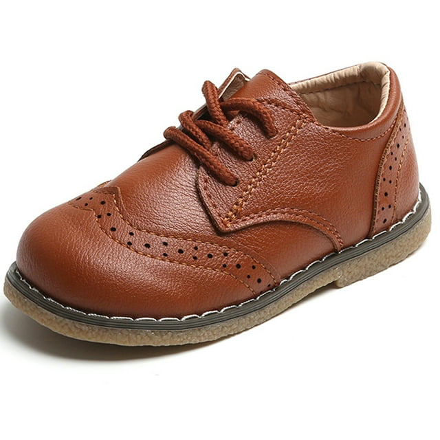 DADAWEN Boys Lace Up Dress Shoes Brown School Uniform Oxford for 8