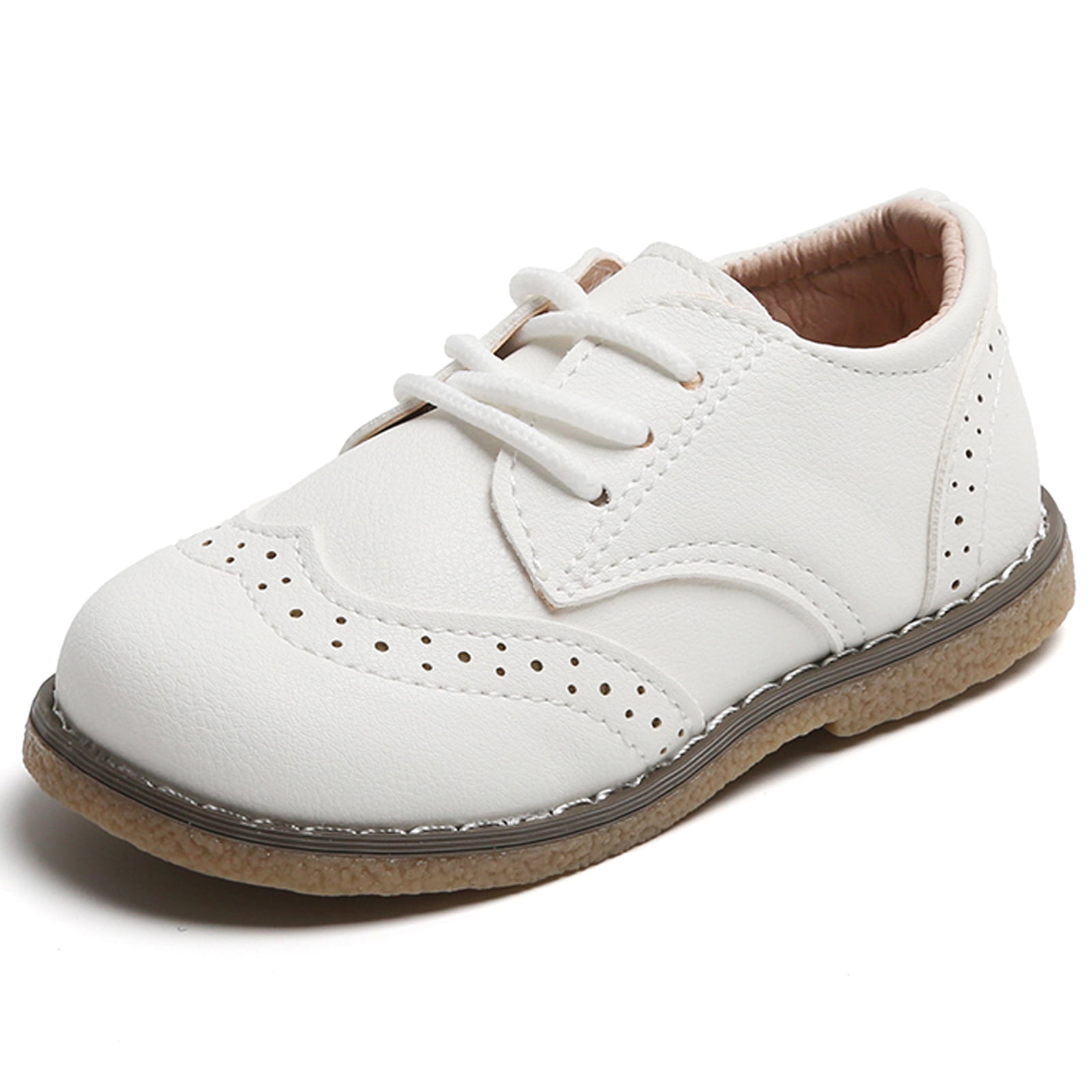 DADAWEN Boys Lace Up Dress Shoes White School Uniform Oxford