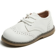 DADAWEN Boys Lace Up Dress Shoes White School Uniform Oxford for 5 Toddler