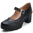 thumbnail image 1 of DADAWEN Chunky Mid-Heel Platform Mary Jane Pumps for Women Square Toe Oxfords Dress Shoes Black 7 US, 1 of 6