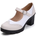 thumbnail image 1 of DADAWEN Chunky Mid-Heel Platform Mary Jane Pumps for Women Square Toe Oxfords Dress Shoes Pink/White 8 US, 1 of 6