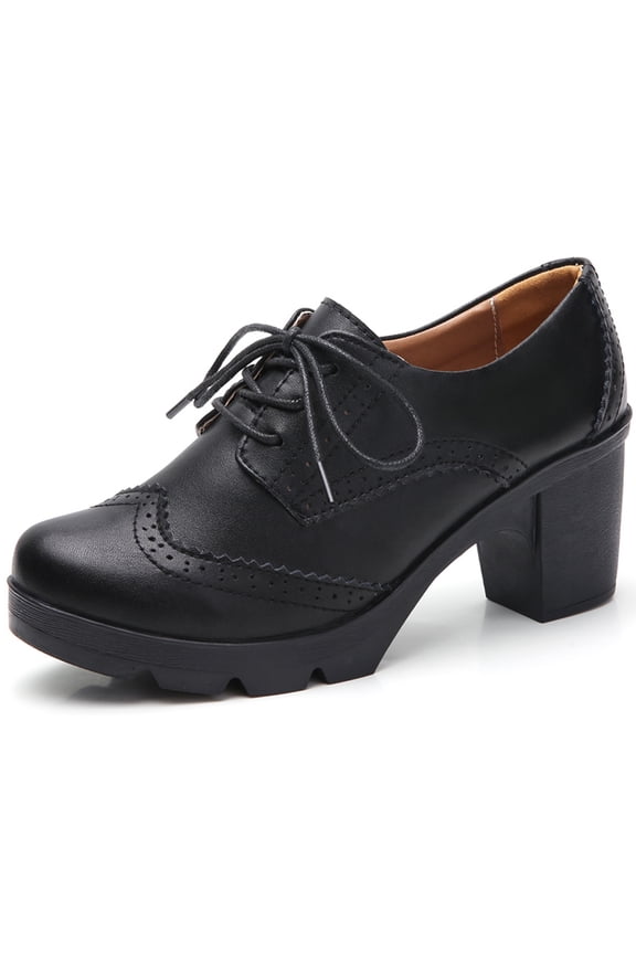 Closed Toe Platform Chunky Block Black Mid-Heel Pumps for Women Dress Wedding Shoes 6.5 US