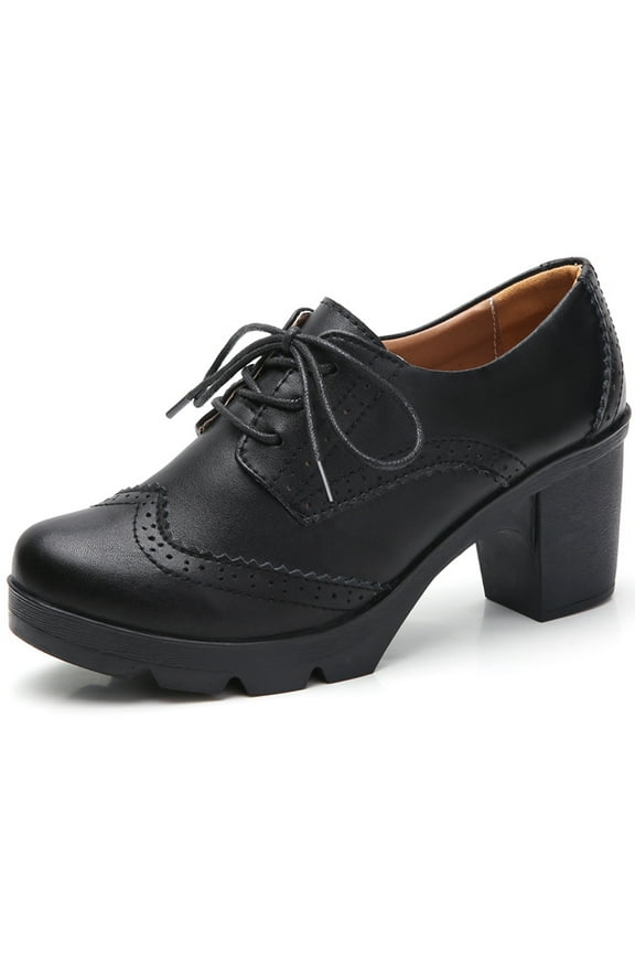 Closed Toe Platform Chunky Block Black Mid-Heel Pumps for Women Dress Wedding Shoes 7 US